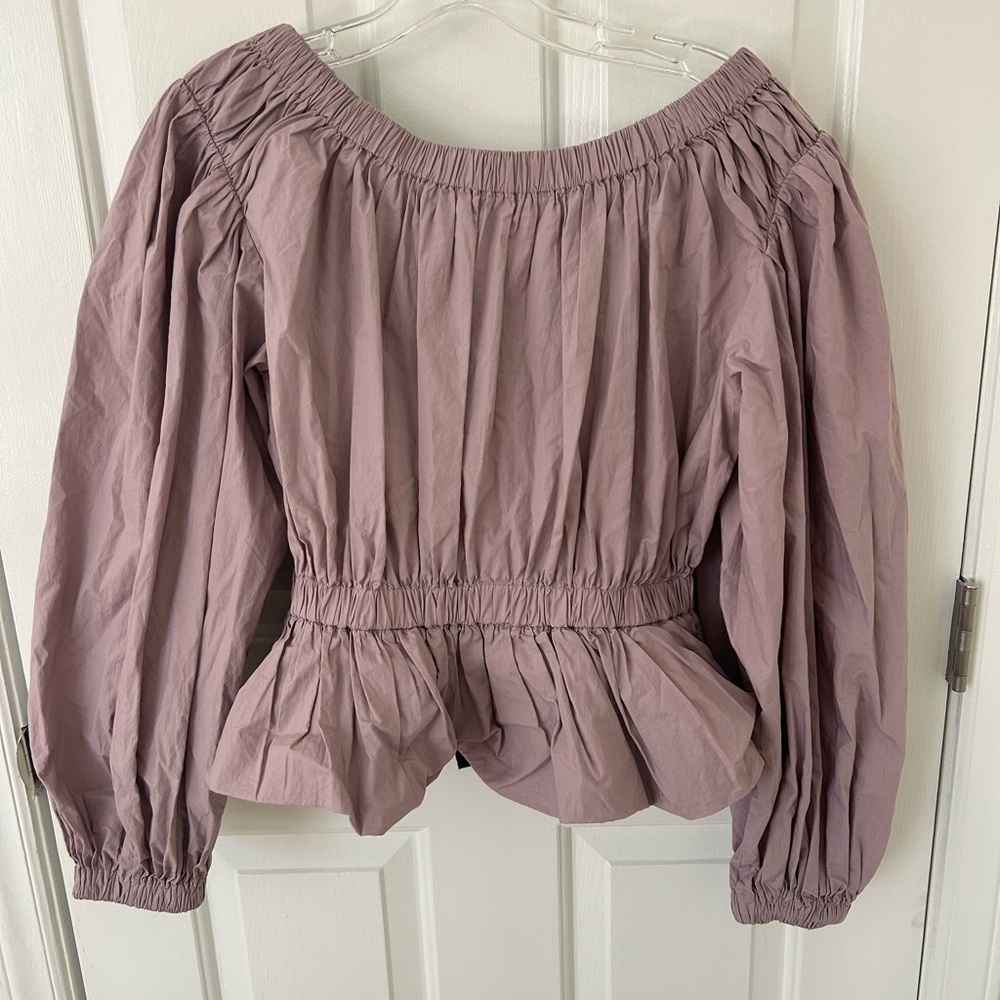 Ulla Johnson Kira Blouse Cotton Peasant Lavender Bow Off The Shoulder - Picture 3 of 5